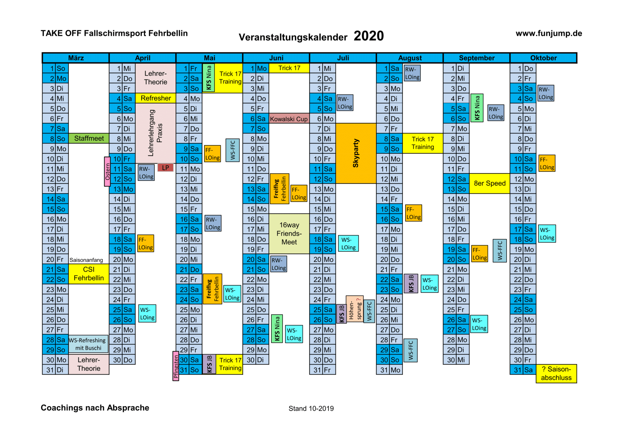 Termine 2020 Stand 10-19